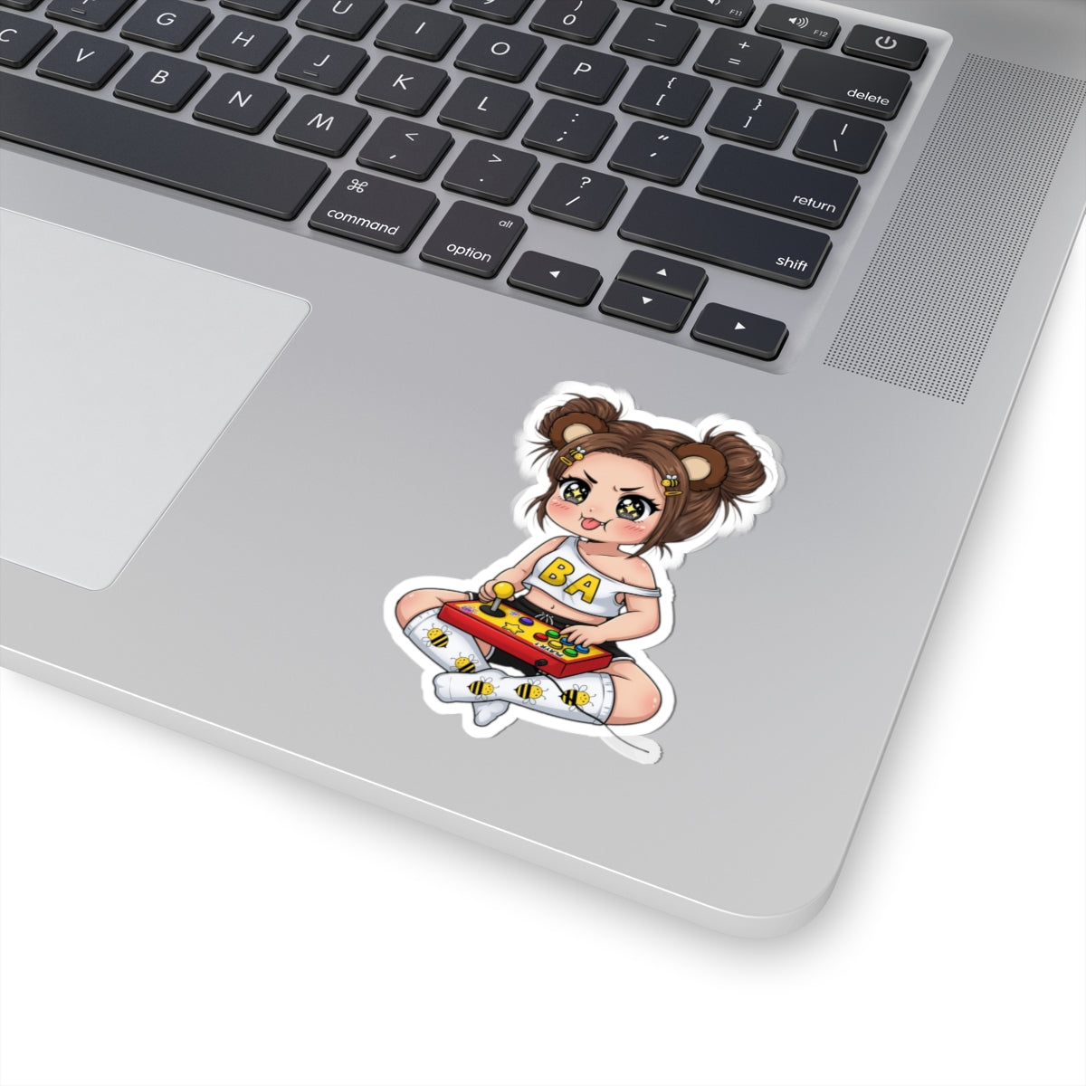 Cute Gamer Girl Sticker – Kawaii Arcade Character Kiss-Cut Sticker | Baddy Armor