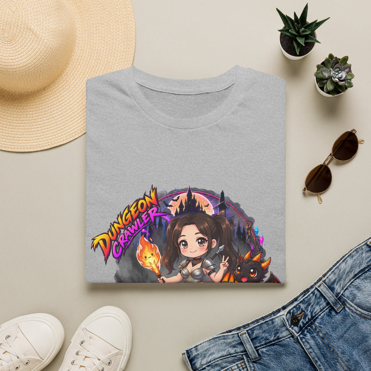 Dungeon Crawler Cute RPG Graphic Tee — "Baddy Slayer" Chibi Gamer Shirt
