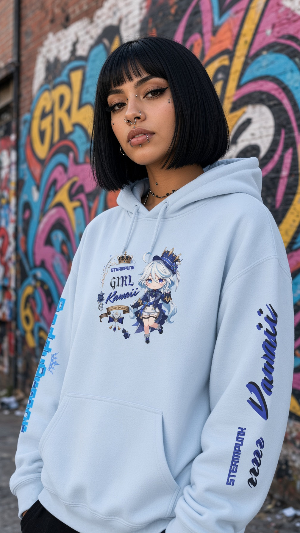 Steampunk Kawaii Girl Hoodie | Chibi Anime Graphic Pullover | Baddy Armor