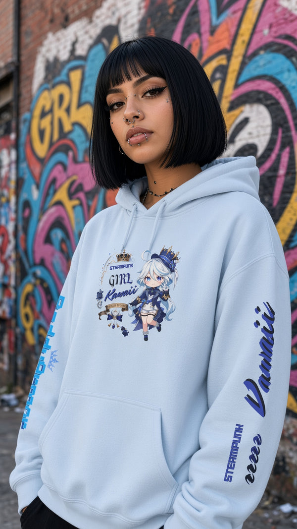 Steampunk Kawaii Girl Hoodie | Chibi Anime Graphic Pullover | Baddy Armor